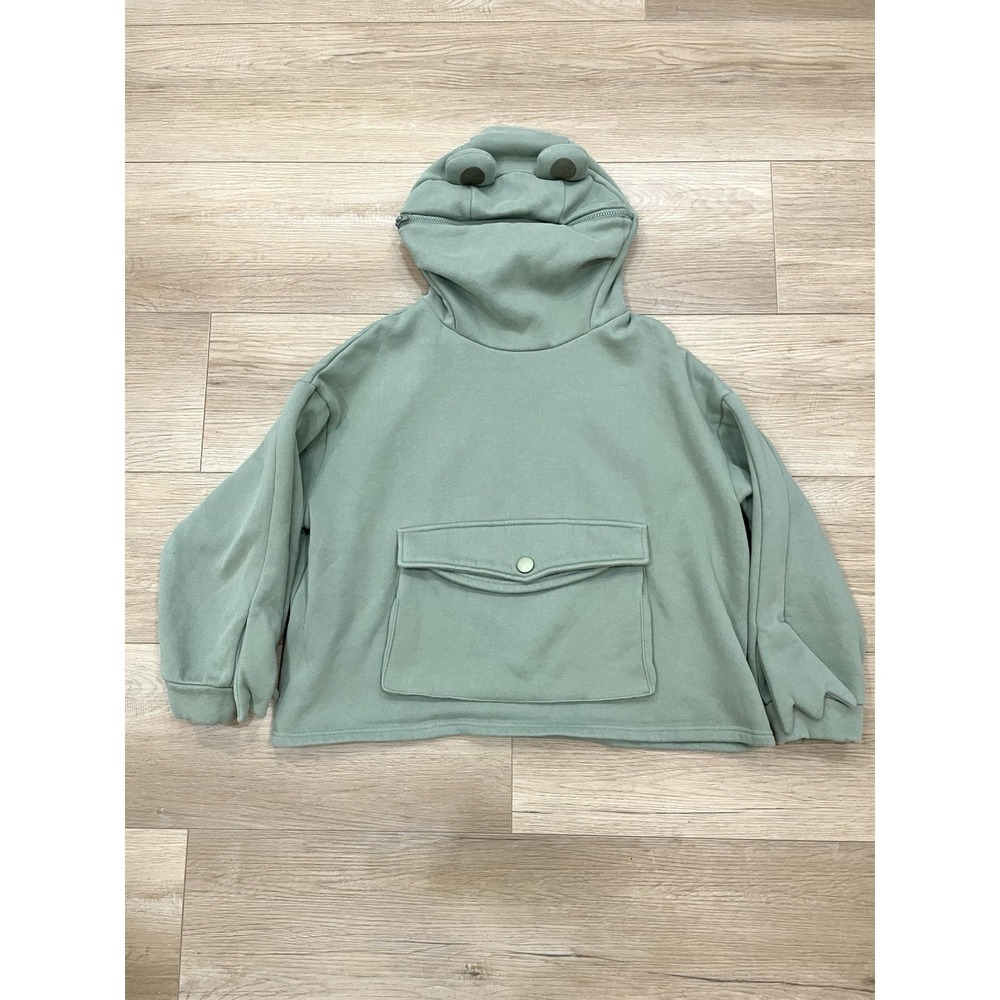Modakawa Frog Zipper Mouth Oversized Hoodie Sage Green M J-Fashion Novelty